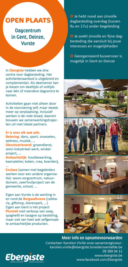 flyer met uitleg over de verschillende centra voor dagbesteding in Ebergiste